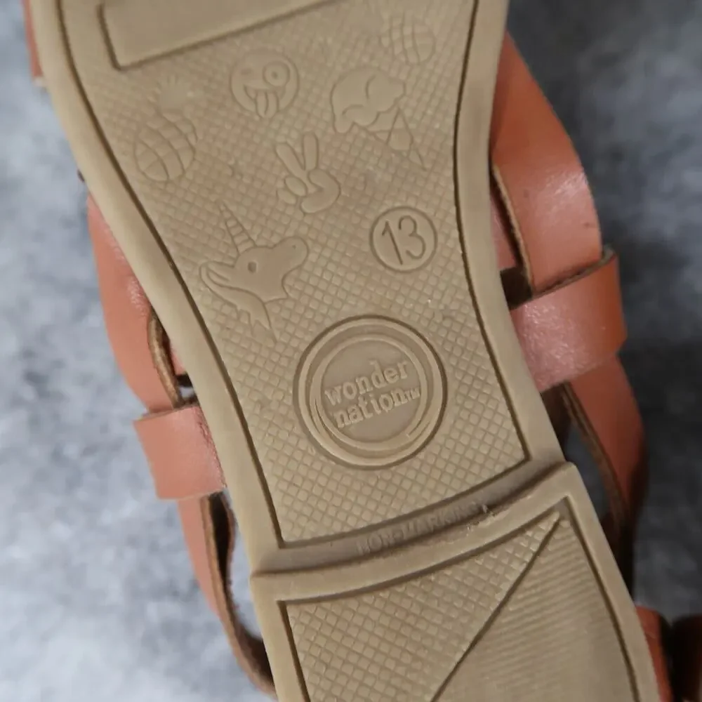 Wonder Nation Shoes Kids 13 Sandals Casual Strappy Flats Zip Girls Toddler Brown
